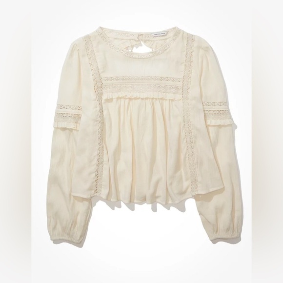 American Eagle Outfitters Tops - American Eagle AE high neck babydoll blouse XS NWT cream milkmaid fairy coquette
